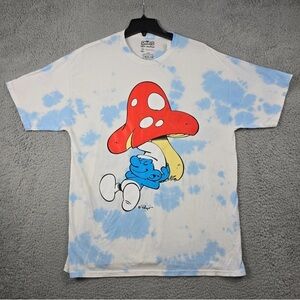 Nwt Smurfs Shirt  small Blue White Tie Dye Retro Mushroom Cartoon Casual
NWT